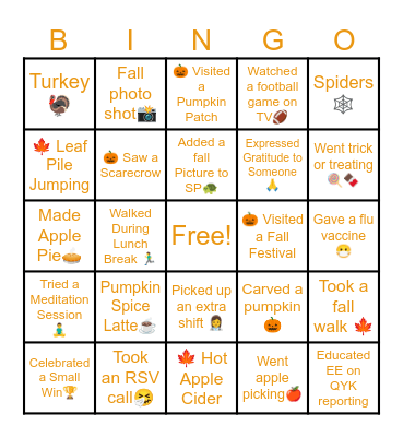 EHS Festive fall BINGO Card