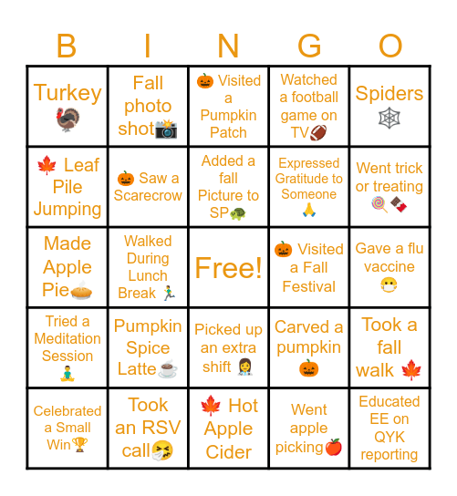 EHS Festive fall BINGO Card
