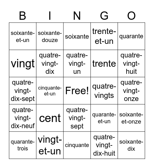 compter par dix Bingo Card