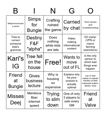 Below Average Bingo Card
