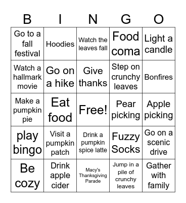 Frenchgiving L'automne Bingo Card