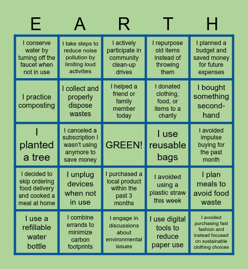 GreenGo! Bingo Card