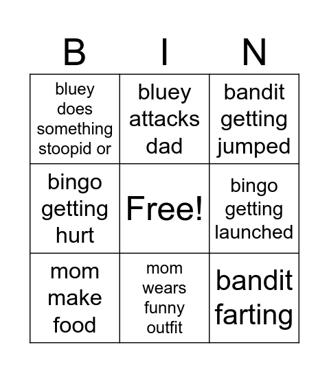 Bluey Bingo Card