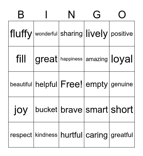 Bucket Filling Bingo Card