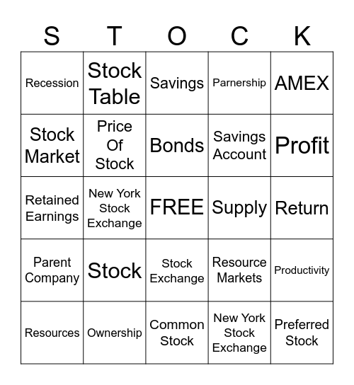 Stock Market Bingo Card