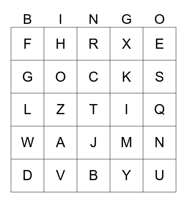 Alphabet Bingo Card