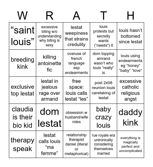 louis/lestat fic killing myself bingo Card