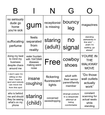 Crowded Waiting Room Bingo Card