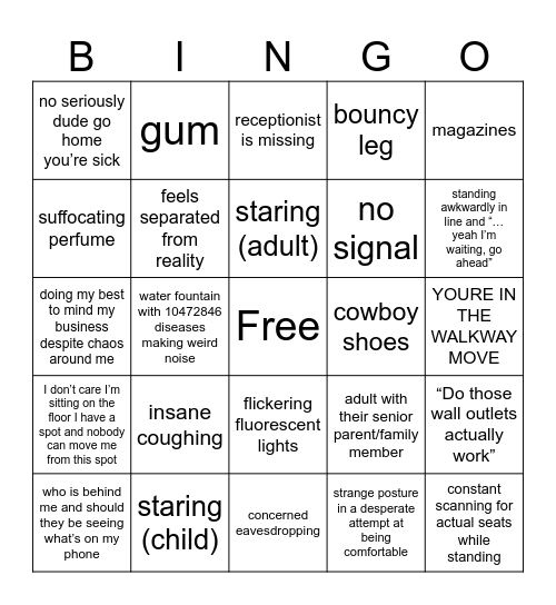 Crowded Waiting Room Bingo Card