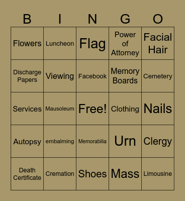 Fun Funeral Facts Bingo Card