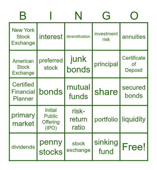 SDSU Investment Club Bingo Card