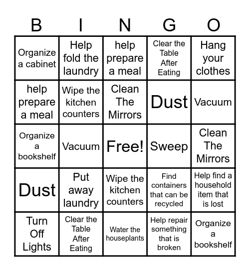 Household Chores Bingo Card