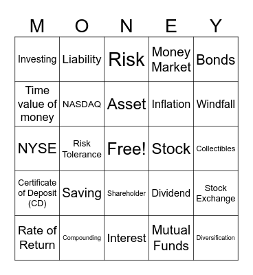 Investing:  Money Working for You Bingo Card