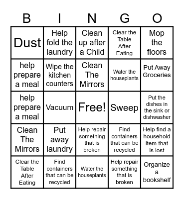 Household Chores Bingo Card