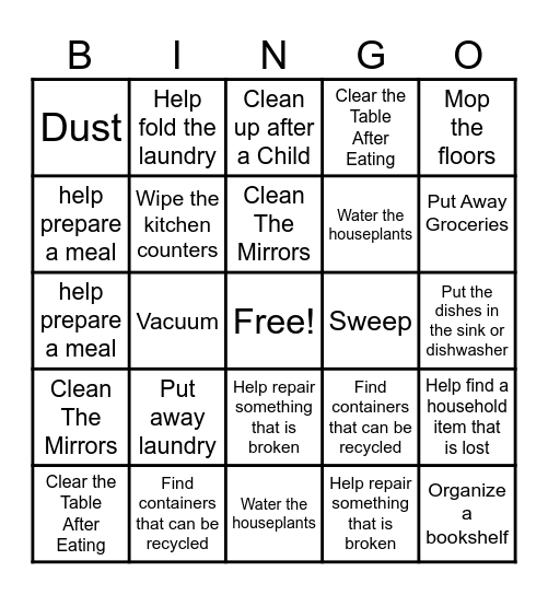 Household Chores Bingo Card