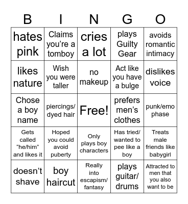 Transmasc Bingo Card