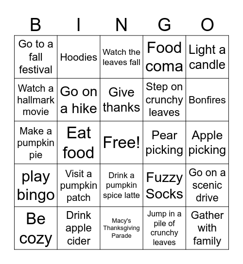 Frenchgiving L'automne Bingo Card