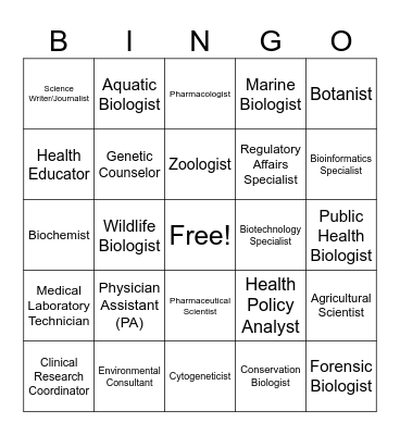 Biology Careers Bingo Card