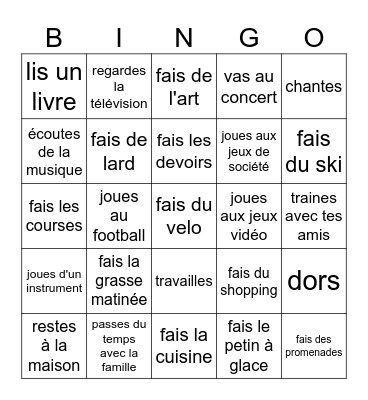 Les Vacances! Est-ce que tu ... Bingo Card