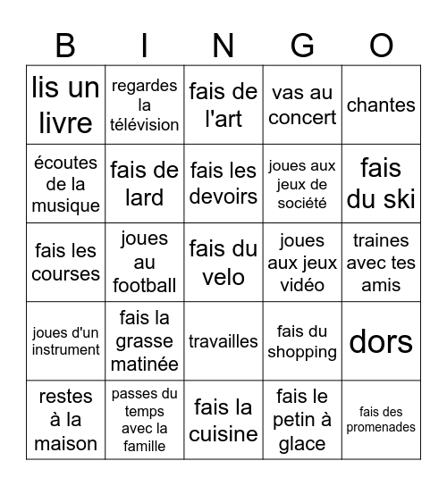 Les Vacances! Est-ce que tu ... Bingo Card