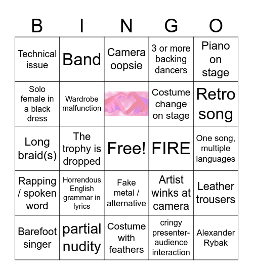 Eurovision NF Bingo Card