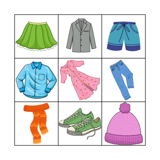 Clothes Bingo Card