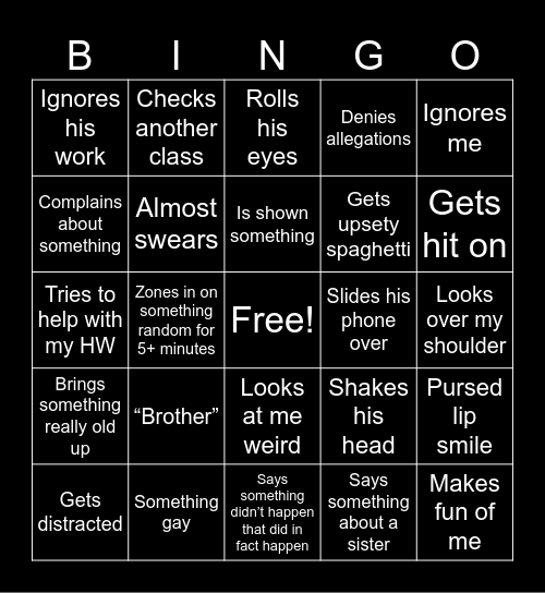 F(Lex) Bingo Card