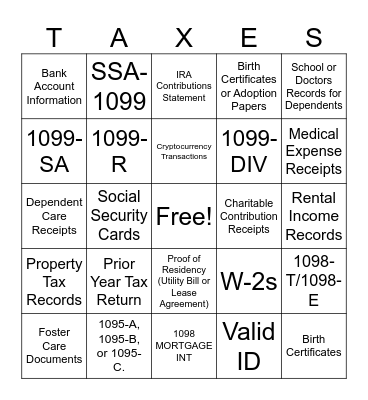 TAX TIME BINGO Card