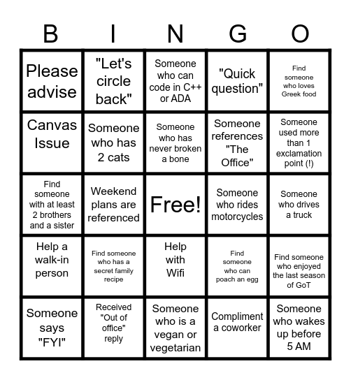 Lingo Bingo Card