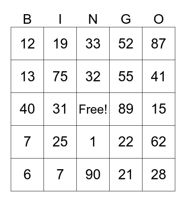 Bagles and Bingo! Bingo Card