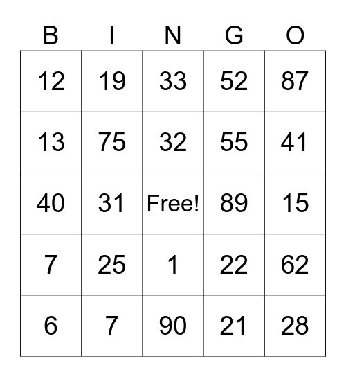 Bagles and Bingo! Bingo Card