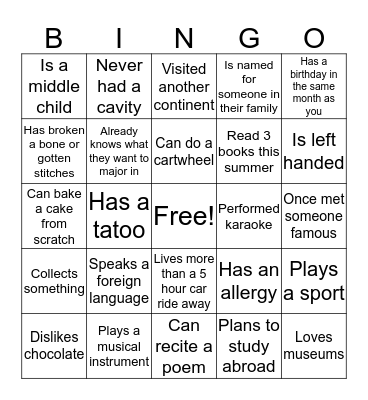 Find Someone Who... Bingo Card