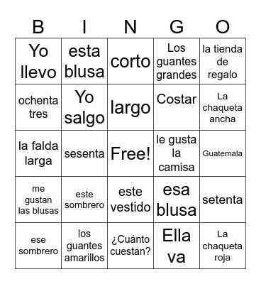 La ropa Unidad 3 Bingo Card