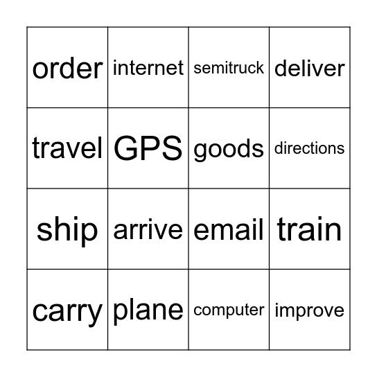 Unit 13 Vocabulary Bingo Card