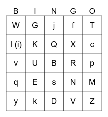 Alphabet MAJ/MIN Bingo Card