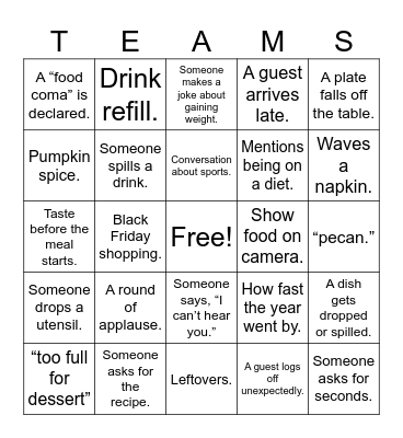 Teamsgiving Bingo Card