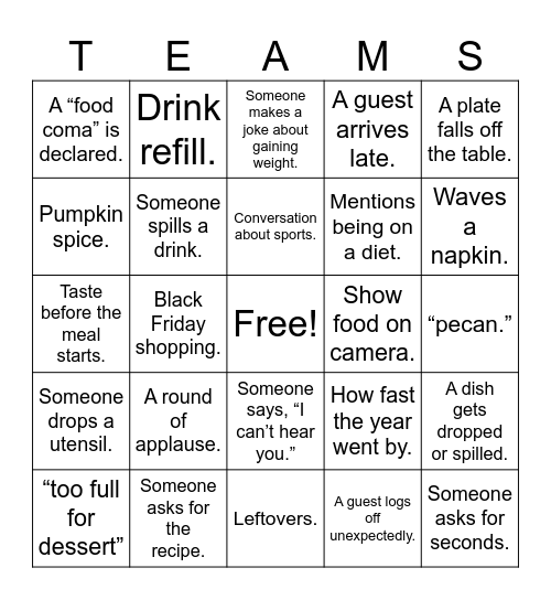 Teamsgiving Bingo Card