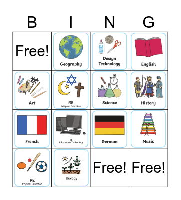 Subjects Bingo Card