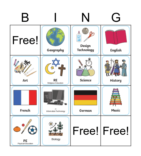 Subjects Bingo Card