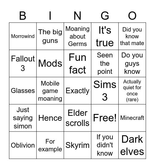Mister seconds bingo Card