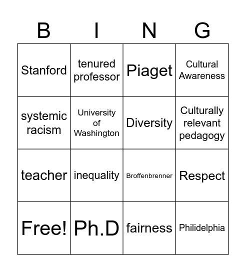 Gloria Ladson Billings Bingo Card