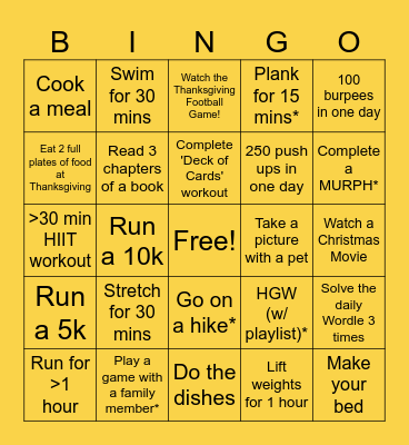 Falcon Fall Break Bingo Card