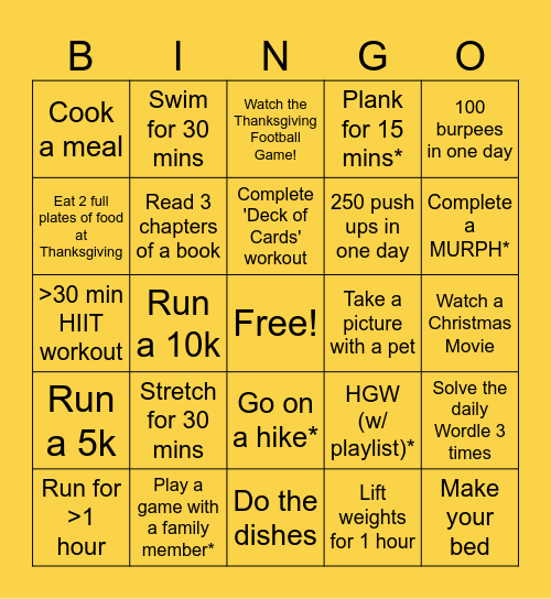 Falcon Fall Break Bingo Card