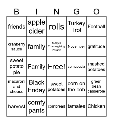 AVID Friendsgiving Bingo Card