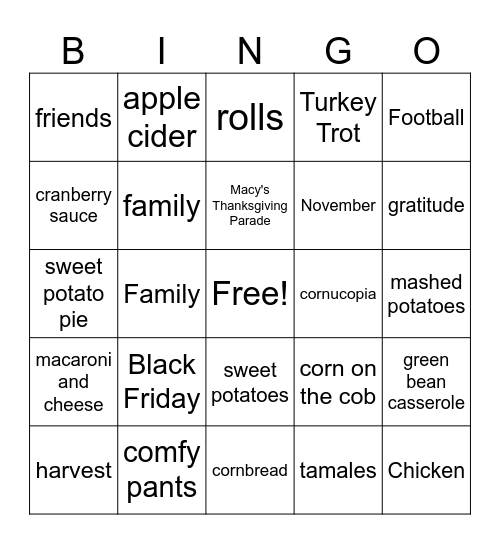 AVID Friendsgiving Bingo Card