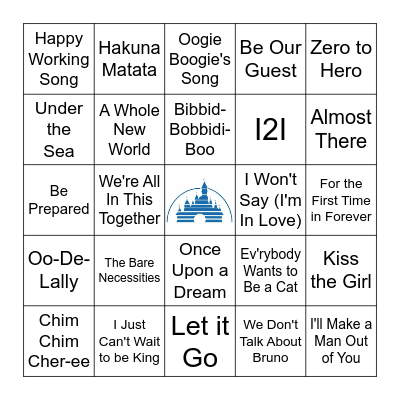 Disney Bingo - Music Bingo Card
