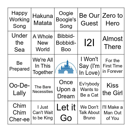 Disney Bingo - Music Bingo Card