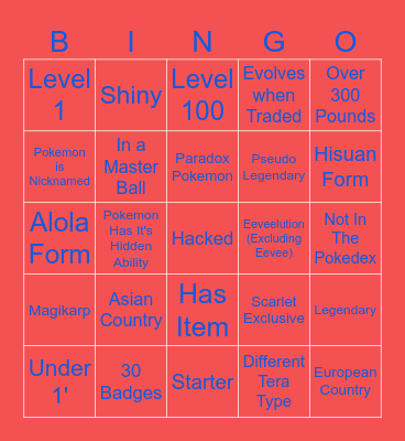 Pokemon Scarlet/Violet Surprise Trade Bingo Card