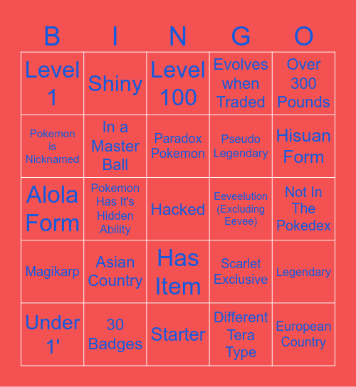 Pokemon Scarlet/Violet Surprise Trade Bingo Card