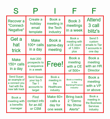 25 Days of Spiff Bingo Card